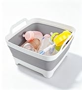 GIMWA Collapsible Wash Basin for Baby Bottles with Drain Plug, 2.4 Gallons Space-Saving Camping S...