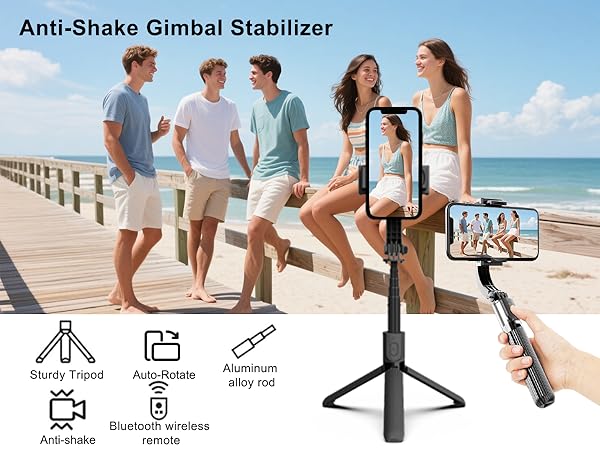 Selfie Stick Head Stabilizer, 360° Swivel Tripod with Wireless Remote, Portable Cell Phone Holder