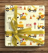 ZINTBIAL Construction Vehicle Wrapping Paper for Kids Birthday - Excavators, Bulldozers, Dump Tru...
