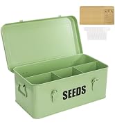 Mezchi Seed Saving Box with 4 Compartments, Large Metal Seed Organizer Packet Container with Lid ...