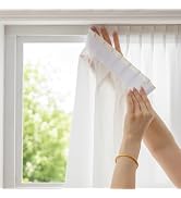 Pre-Pleated Fixed Fold Privacy Sheer Curtains, Hook & Loop No Drill Self-Adhesive Light Filter Se...