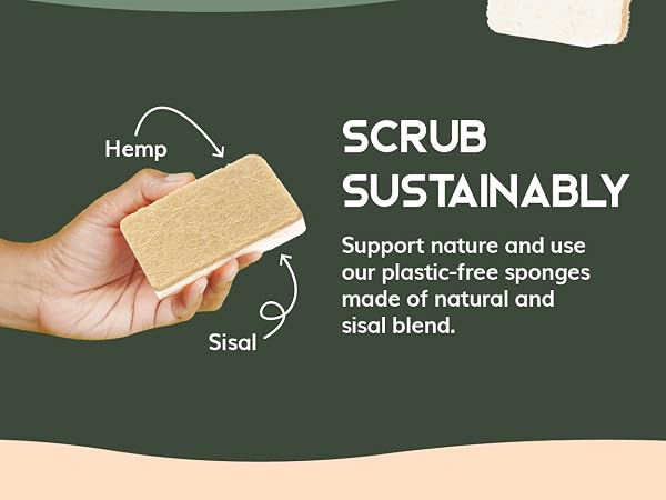 Greenzla natural sponges, hemp scrubber, scouring pad, plant based, kitchen sponge set
