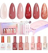 Beetles 22 Pcs HEMA-Free Gel Nail Polish Kit with U V Light - 6 Color Pink Nude Red Pearl White G...