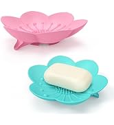 Soap Dishes 2 Pack Self Draining XL Flexible Bar Holder for Shower, Silicone Flower Soap Saver Tr...