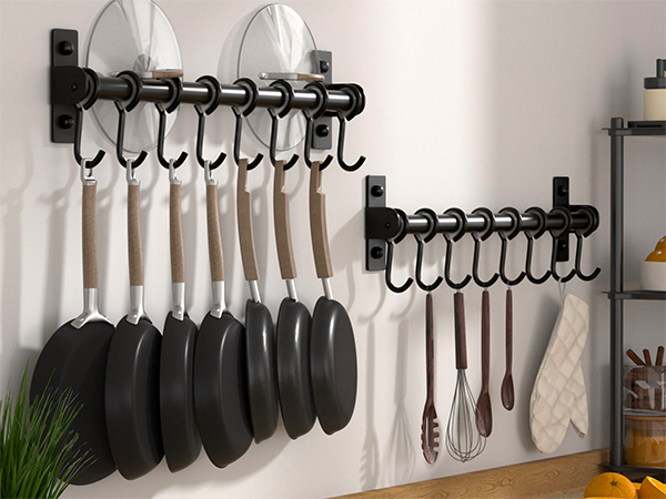Dseap Kitchen Utensil Holder Hanger, Pot and Pan Rack wall mounted with 8 Hooks