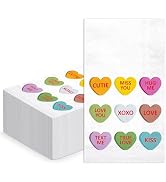 WRAPAHOLIC 50Pcs Valentine's Day Paper Napkins - 3-Ply Colorful Love Pattern Guest Disposable Han...