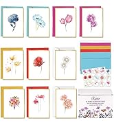 Racrico 50 Blank Note Cards and Envelopes,10 Gold Foil Designs Floral Blank Cards With Color Enve...
