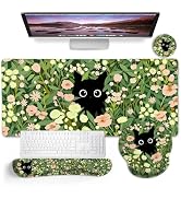Blusabaca Black Cat Mouse Pad Desk Pad, Funny Cute Desk Mat Large Gaming Mouse Pad with Wrist Res...