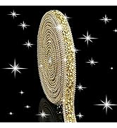 Dowarm 3 Yards Gold Rhinestone Ribbon Crystal Self Adhesive Tape Bling Diamond Sticker Glittery S...