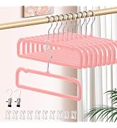 HWAJAN 14 Inch Velvet Pants Hangers Non Slip,30 Pack Slim Felt Jean Hangers with 10 Hooks and 2 C...