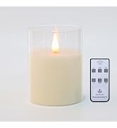 TECHLONG Glass Flameless Candles with Remote Timer, 3D Moving Flame Flickering, Last 600+ Hours B...