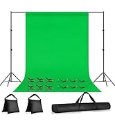 Qoolfoto 10×7FT Adjustable Green Screen Backdrop Stand Kit, 6×9FT Greenscreen Background with Pho...