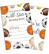 Sports Style Fill-In Birthday Invites(4"x6"), All Star Birthday Invitations with Envelopes(20-Pac...