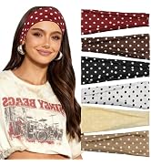 Tiefebene 6 Pack Polka Dot Headband for Women - Non Slip Elastic Floral Hairbands, Soft Fabric Ha...