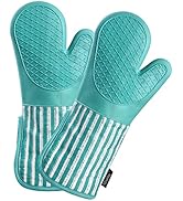 Alselo Silicone Oven Mitts Heat Resistant 932? with Waterproof & Non-Slip Kitchen Mittens, Set of...