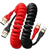 Coiled USB C Cable Fast Charging,2Pack 5FT USB A to Type C TPE Rubber | SIIIUYF,for CarPlay & And...
