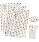 BEISHIDA 100 Sheets White and Gold Tissue Paper Bulk, Polka Dot Wrapping Tissue Paper for Gift Ba...