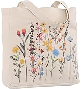 Perseverance Trade Aesthetic Embroidery Tote Bag for Women Cute Reusable Canvas Shoulder Bag for ...