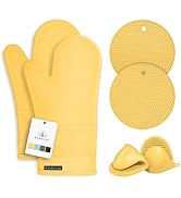 Rorecay Silicone Oven Mitts and Pot Holders Sets: Heat Resistant Silicone Oven Mittens with Mini ...