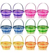 Bensbl 12Pcs Mini Woven Bamboo Baskets with Handles, 6 Colors Small Round Gift Baskets for Kids B...
