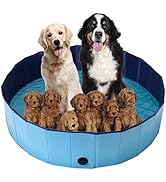 AMGSH Large Dog Whelping Box, 47.2” Dia. × 11.8”H Foldable Birthing Pool for Dogs, Puppies, Poart...