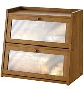 kiplant Bread Box for Kitchen Counter, Double Layer Large Bamboo Wood Bread Box, Bamboo Bread Sto...