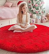 PAGISOFE Area Rugs for Bedroom,Red Round Rug,Circle Rugs for Girls Room,Fluffy Carpets,Shaggy Rug...