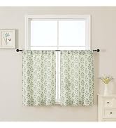 Aiyufeng Grass Green Floral Short Curtains 36 Inch Length 2 Panels,Soft Airy Light Filtering Faux...