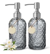 2 Pack Gem-Patterned Glass Soap Dispenser with Rust Proof Stainless Steel Pump-13 oz Liquid Hand ...