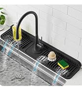 PoYang 24 inch Faucet Mat for Kitchen Sink Splash Guard, 7° Slope Silicone Sink Water Splash Guar...