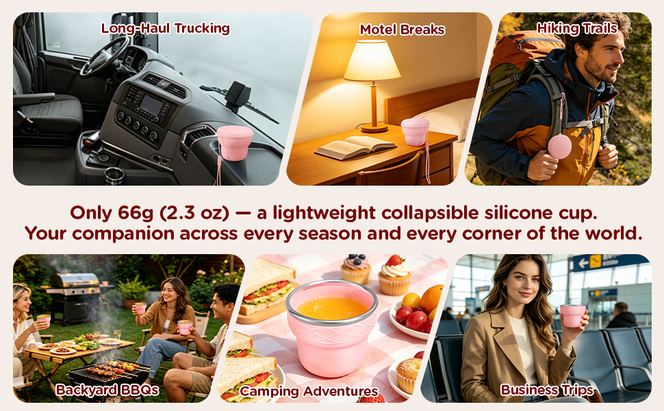 Silicone Collapsible Travel Cup with Lid, 7oz/200ml BPA-Free