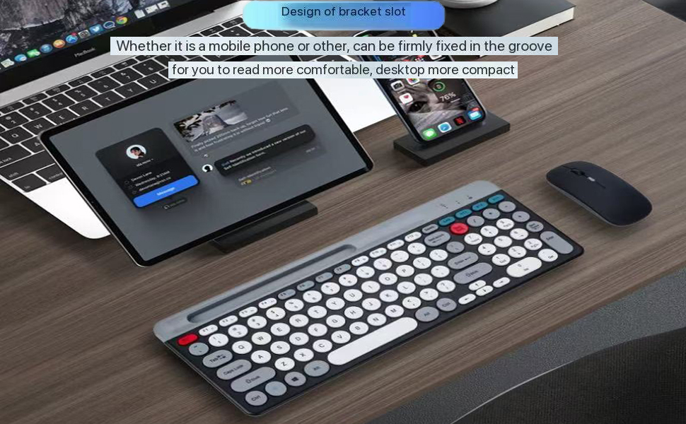 Wireless Keyboard and Mouse Combo with Phone Tablet Holder,