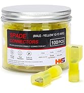 HKS 100PCS Nylon Male Spade Quick Disconnect Connector - Yellow 12-10 AWG Electrical Wire Connect...