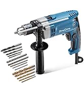 DongCheng Hammer Drill 6A,1/2 Inch Keyed Chuck, 0-3000 RPM/45000 BPM Impact Drill with 15PCS Dril...