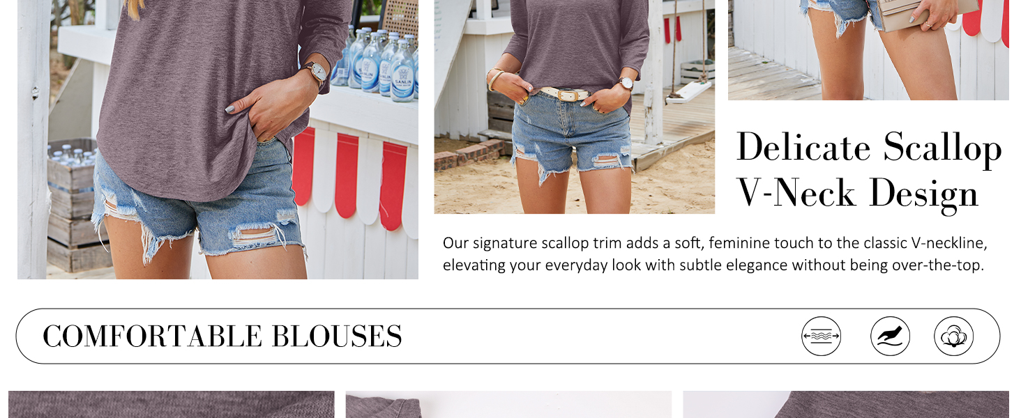 3/4 length sleeve women tops