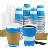 Sowinvent Coffee Cups with Lids and Straws - 12 oz Colorful Disposable Paper Cups for Party Picni...