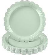 NatNarr 30 Pcs Sage Green Paper Plates 9 Inch Disposable Scalloped Sage Green Plates Cute Dessert...