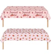 KFJBPB 2 Pack Strawberry Tablecloths Plastic 54 X 108Inch, Strawberry Birthday Decorations Table ...