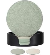 Leetaltree Reversible Leather Coasters Set of 12 with Holder, 4" Round Waterproof Heat-Resistant ...