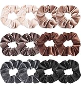 IVARYSS Scrunchies for Women, 12 Pcs Neutral Velvet Scrunchies for Hair, Classic Elastic Thick Sc...