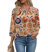 WIHOLL 3/4 Length Sleeve Womens Tops Pleated Front Crew Neck Blouses Dressy Casual Business Casua...