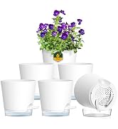 Meowell 6 inch Self Watering Pots for Indoor Outdoor Plants, 6 Pack Flower Plant Pots with Draina...