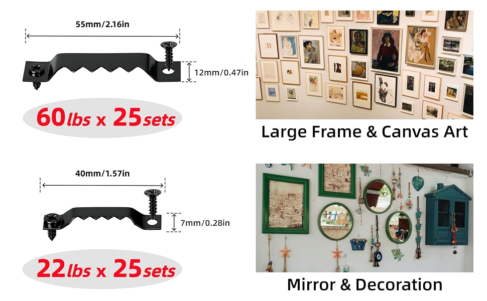Large and Small Dual Size Sawtooth Picture Hangers Heavy Duty Wall Hanging Kit
