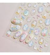 Rabbit Nail Art Sticker Easter Nail Decals Cartoon Nail Stickers for Nails Art Self Adhesive 5D E...