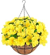 Ouddy Decor Artificial Hanging Flowers with Basket, Silk Azalea Flowers in Coconut Basket, Fake H...