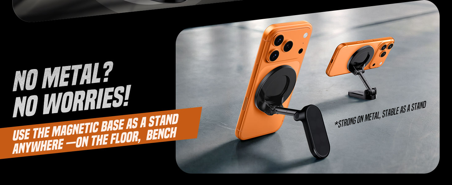 No Metal? No Problem: The magnetic base works as a stable stand on floors or benches anywhere.