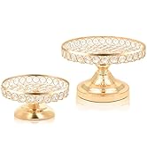 KEHAIL Round Metal Dessert Tray Set of 2, 9.7" & 7.9" Crystal Cupcake Display Stand for Weddings,...