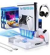 Stand with Cooling Station for PS5 / PS5 Slim Disc & Digital Console, Fast Charging Station for D...