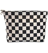 STARDW Corduroy Checkered Makeup Bag Cute Cosmetic Bags for Women Girls, Travel Toiletry Bag Larg...