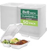 Freshware Clamshell Containers, 8 x 8 Inch, 3-Compartment, 50-Pack, White